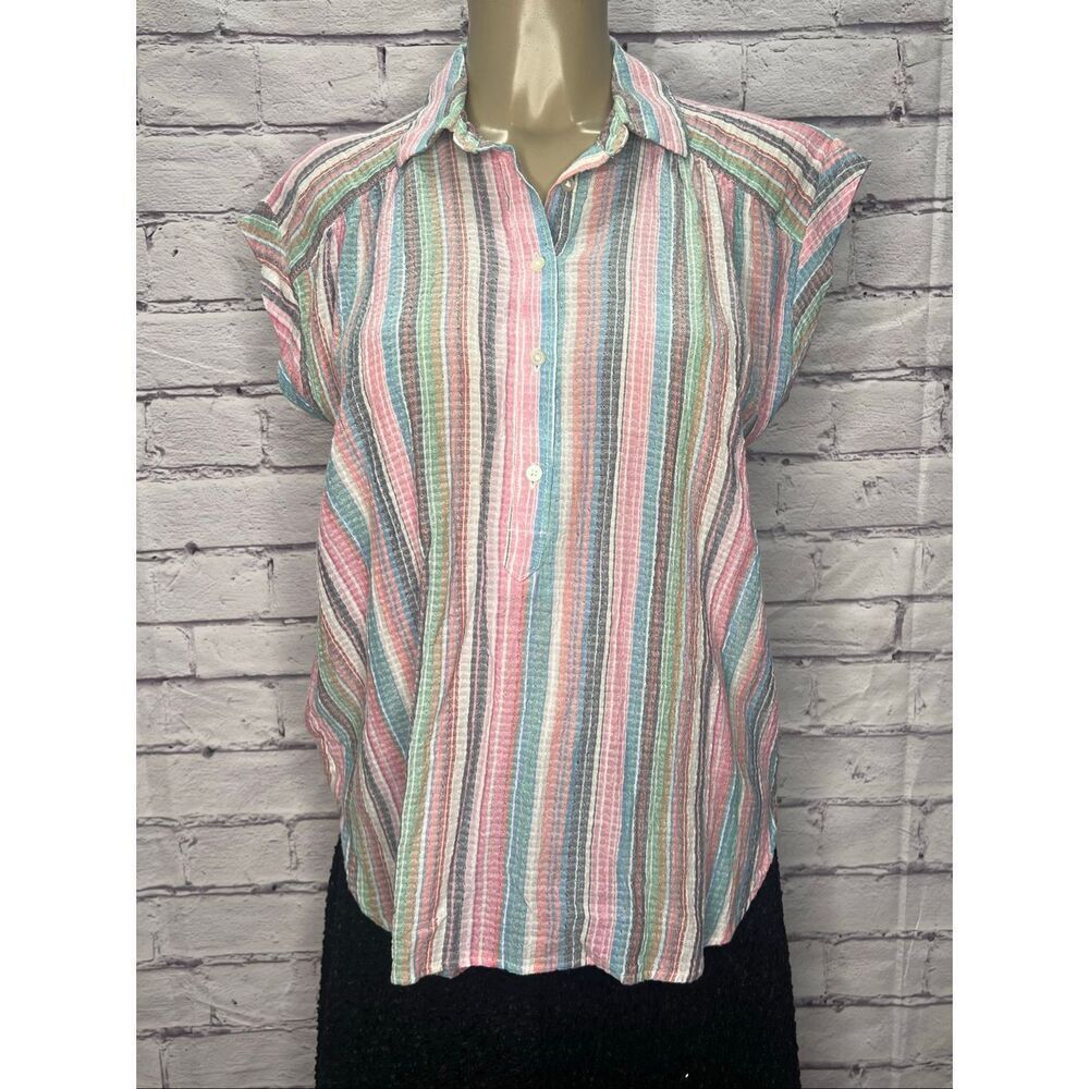 Loft Outlet Womens Multicolor Striped Cotton Cap Sleeve Light Gauze Top Small